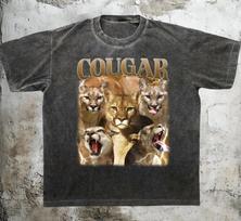Vintage Cougar Graphic T-Shirt, Big Cat Lover Gift, Mountain Lion Tee 2XL