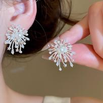 Pearl Like Dangling Sparkling Firework Earrings Korean Fashion Bridal Earrings  Daily Wear sidabras