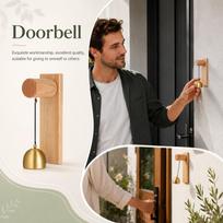 Retro Wooden Wind Doorbell with Brass Bell for Store Entrance, Wall Hanging or Adhesive Mount Decorative Door One Size