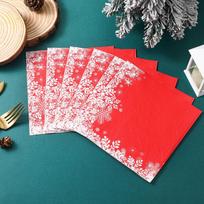Red Snowflake Print Paper Napkins: Creative, Fashionable, Food-Grade Ink, Square Design for Hotels and Guesthouses 300 packs