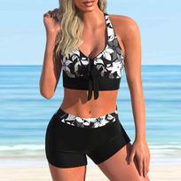 Moteriškas Bikini Tankini maudymosi kostiumėlis su apynasriu S juoda