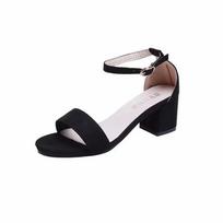 fashion Women Summer Sandals Square Heel 5CM Sandalias Mujer Verano 2024Casual Sandales Chaussure Femme Solid Buckle Strap Sandale Femme 34 juoda