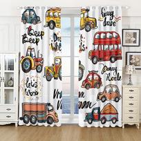 Cartoon Truck Race Car Fire Engien Excavator Boy Window Treatment for Bedroom Office Kitchen Living Room Home Decor Girl, 2Pcs W50 X H130(CM)X2&Hook