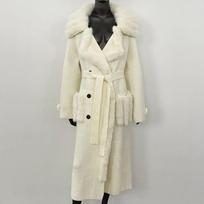 OFTBUY Autumn Women Soft Long Real Fox Fur Warm Knitted Coat Belt Turn-down Collar Outwears Casual Sweater Jacket Loose Lady Elegant Long smėlis