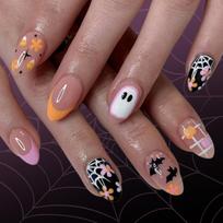 Halloween Press on Nails Almond Fake Nails Bat Acrylic Nails Glossy False Nails Stick on Nails Full Cover Fake Nails