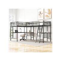 Lit superposé - MUVOE - 90x200cm - Métal noir - Escalier double - Haute sécurité juoda
