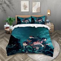 3pcs Demon Slayer  3D printing 1 quilt cover + 2 pillowcases Skin-friendly, warm and soft, home bedroom bedding set 135x200cm-EU-Single&set