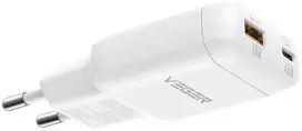 Telefono įkroviklis USB A + C tipo PD 45W + duomenų kabelis C tipo į C tipo 100W VEGER TR121 baltas