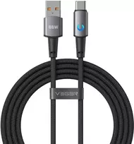 Laidas su LED šviesos indikatoriumi USB A - C tipo VEGER PD 3A 66W AC1-ZSD 1,2 m juodas