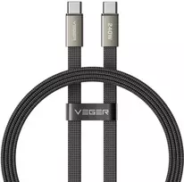 Plokščias kabelis C tipo į C tipo VEGER PD 5A 240W CC2-MTB 1,5 m juodas