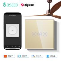 BSEED Zigbee Fan Touch Switch Smart Ceiling Fans Switch Tuya Smart Life Alexa App Control Glass Panel Blue Backlight EU Standard EU standard auksas