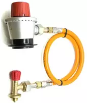 1,5 m oranžinė LPG aukšto slėgio žarna su 35 mm W21.8 adapteriu, skirta Campingaz 901–907 balionams