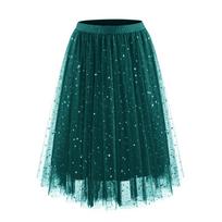 Spring Summer Single-layer Skirts Tutu Skirts Puff Skirts Star and Moon Sequin Multi-panel Tulle  Fluffy Layered Tulle Tutu Skirt S tamsiai žalia spalva