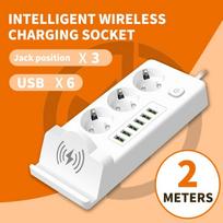 ES belaidžio įkrovimo prailgintuvas – keli USB ir PD lizdai, prailgintuvas su laidu, integruotas belaidis įkroviklis Jack*3+USB*6 balta