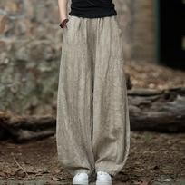 Elegantiškos moteriškos medvilninės lininės baggy cargo kelnės Vintažinės elastinės juosmens jogos kelnės Laisvos laisvalaikio ilgos plačios kojos oversize drabužiai L abrikosas
