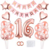 16-ojo gimtadienio tema Rožinio aukso balionų dekoracijų rinkinys - Gimtadienio vakarėlių dekoracijos 16-ojo gimtadienio vakarėliams Rose gold balloon set beige