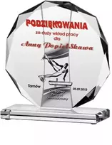 Graviruotas stiklo trofėjus + dažų užpildymas