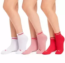 Puma moteriškos trumpos kojinės, 3 poros, medvilninės, rožinės/raudonos/baltos