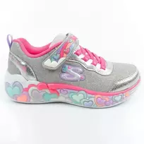 Skechers S Lights LED vaikiški batai mergaitėms su lipdukais, pilki