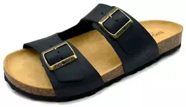 Bio Bio vyriškos šlepetės, profiliuotos basutės, natūrali oda, juodos