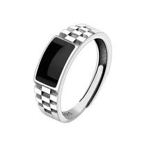 Vintage Faux Onyx Rings for Men Temperament Stainless Steel Adjustable Open Ring Silver Color Fashion Punk Jewelry Gifts sidabras