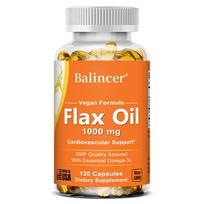Flax Oil 1000mg Capsules, Premium Vegan Omega-3 Supplement with Essential Fatty Acids, Cardiovascular & Heart Health Support 120PCS