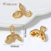 18K Gold Plated Bow Bail Pendant Setting,CZ Paved Bowknot Bead Cap For Pearl Jewelry Making Bracelet&Necklace Accessories 1 piece
