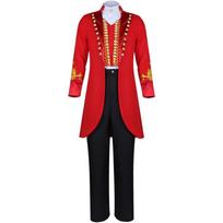 Showstopper Circus Attire Barnum Cosplay Suit With Jacket Shirt And Pants Red And Black Colors 3XL raudona