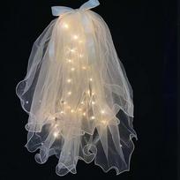 Bridesmaid White Veil Pearl LED Light Bride Veil Wedding Veil Korean Bride Headwear Bride Crown bow warm light