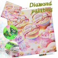 Pink Pastel Kawaii Bun Full Circle Diamond Painting Kit, Full Diamond Cartoon Food Diamond Embroidery Set Round 20x20cm pink