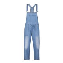 Spring Summer Autumn Fashion Women Ladies Baggy Jeans Full Length Solid Loose Causal Jumpsuit Pants Pinafore Dungaree Overall XXXL mėlyna