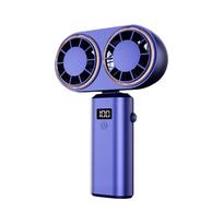 Portable Handheld Fan USB Charging Cooler Dual Digital Display Rechargeable Battery Royal Blue