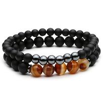 Bracelet - LPJFA - Onyx Noir Mat - Set de Bracelets - Élastique - Pierre Naturelle juoda