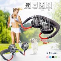 Hands-Free Mini Neckband Fan Double Fans Wearable Portable USB Rechargeable Black juoda