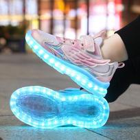 Colorful Kids' Light-Up Roller Skates with Velcro - Boys' & Girls' Seven-Color Wings Fluorescent Gift Shoes Size 28