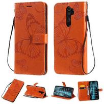 for Xiaomi Redmi Note 8 Pro Butterfly Embossed PU Leather Protective Flip Folio Wallet Phone Case with Magnetic Card Slots Holder for Women mėlyna