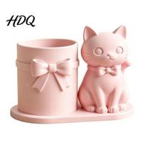 Makeup Brush Holder Cat Pen Holder Cute Kitty Desk Organizer with Pens rožinė