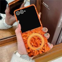 case for Samsung Z FLIP 7 6 5 4 3 Folding flip electroplating full coverage tough shell With Holder Kickstand Shock Proof plain Galaxy Z Flip7 oranžinė