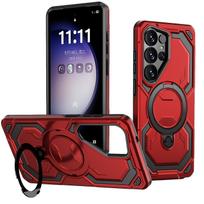 case for Samsung S26 S25 S24 S23 plus ultra 360 degree rotating magnetic pivot bracket protective case Anti-Fingerprint tough Galaxy S26 raudona