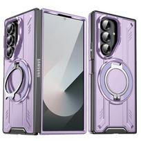 case for Samsung Z FOLD 7 6 360 degree rotating ring holder protective case full coverage plain magnetic Shock Proof tough shell Galaxy Z Fold7 violetinė