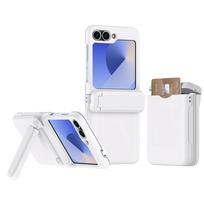 For Samsung Galaxy Z Flip 6 5 4 3 Flip6 Flip5 Multifunctional Card Holder Hinge Protection Kickstand Phone Case Protective Cover Galaxy Z Flip3 5G balta