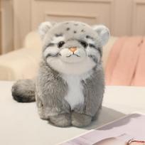 Realistic Pallas's Cat Plush Toy Cute Grumpy Manul Stuffed Animal Fluffy Soft Fat Cat Pillow Doll Chubby Plushies For Girl Boy 18cm pilka spalva