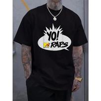 European Size Men'S Yo Raps Hip Hop Music Logo T-Shirt - Oversized Streetwear Tee with Iconic Rap Brand Print, Lightweight Breathable Cotton Shirt S juoda