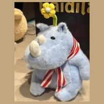 Creativity Rhino Plush Toy Squishy Fluffy Rhinoceros Stuffed Doll with Flower and Scarf Perfect Birthday Gift for Festival Gift 25cm
