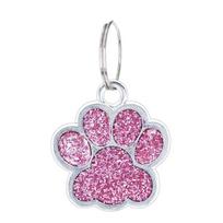 Anti-Lost Dog Cat Tags Cat Dog Paw Print Pet Collar Tag Pendant Pet Glitter Pendant  Kitten rožinė