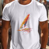 Men Short Sleeve T-Shirt with Vibrant Windsurfing Graphic Print Breathable Round Neck Summer Top Men Clothing S