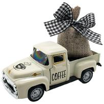 Retro Mini Metal Truck with Removable Burlap Bag Coffee Table Decors for Kitchen Countertops and Coffee Corner Ornament
