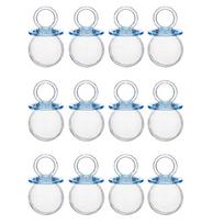 12PCS Baby Shower Candy Boxes Pacifier Shape Clear Candy Bottle Plastic Texture for Party Charm and Decoration Needs mėlyna