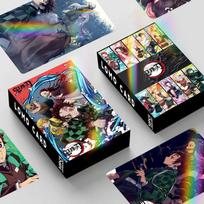 30pcs  Anime Tanjirou Nezuko Zenitsu Double Sided Shining Card Cartoon Collectible Game Raster Card Toy Gift