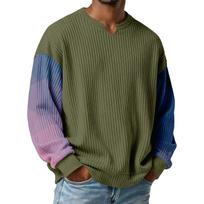 Men's Camouflage Stylish V-Neck Ribbed Long-Sleeve T-Shirt L armijos žalia spalva